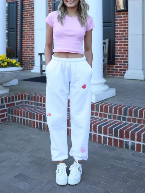 Sweatpants Customize Strawberry Embroidery Joggers