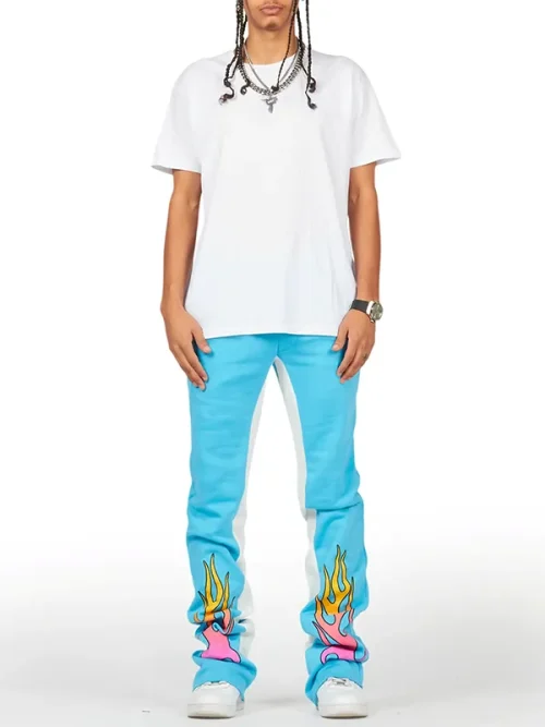 Alternative view of Custom Painted Sweatpants Sky Blue Flame Joggers