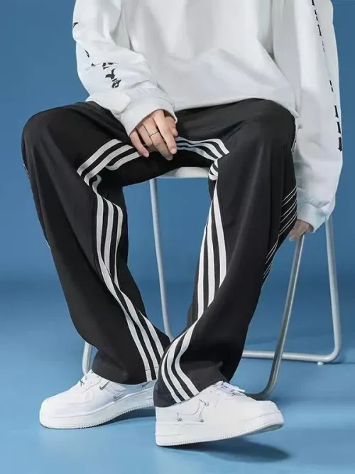 Alternative view of Custom Sweatpants Manufacturers Paneled Striped Loose Track Pants