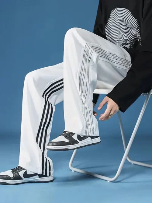 Custom Sweatpants Manufacturers Paneled Striped Loose Track Pants - Image 3