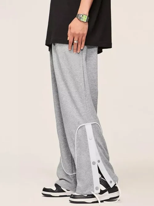 Customized Sweatpants Contrast Binding Grey Wide Leg Pants - Image 6