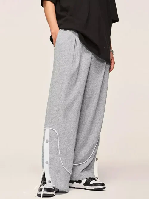 Customized Sweatpants Contrast Binding Grey Wide Leg Pants - Image 4