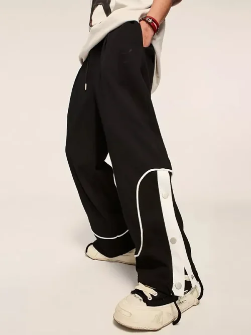 Customized Sweatpants Contrast Binding Grey Wide Leg Pants - Image 3
