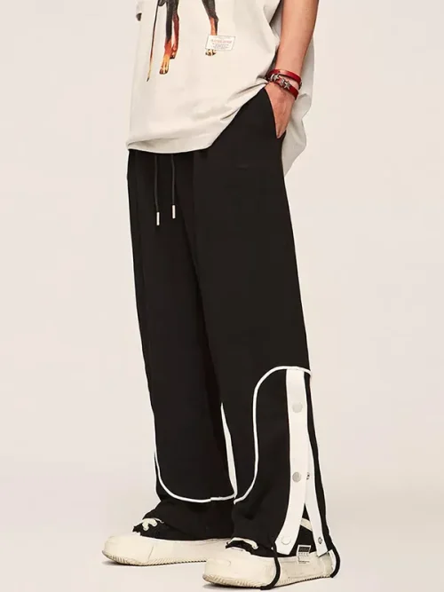 Customized Sweatpants Contrast Binding Grey Wide Leg Pants