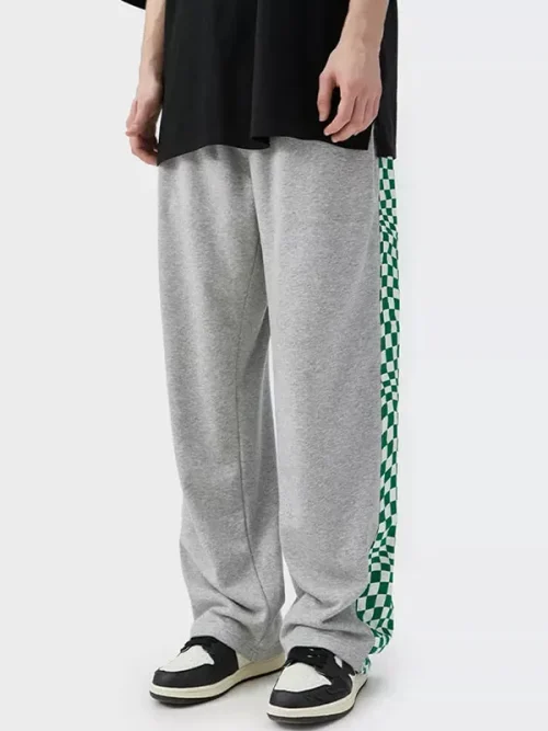 Custom Design Sweatpants Bold Green & White Checkered Side Stripe