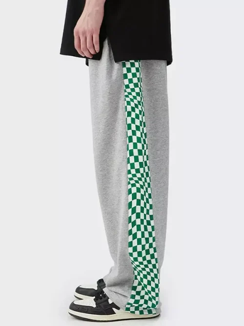 Alternative view of Custom Design Sweatpants Bold Green & White Checkered Side Stripe
