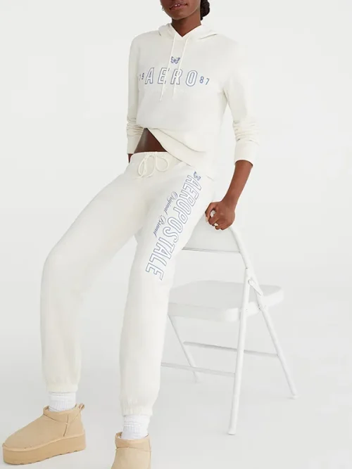 Alternative view of Custom Ink Sweatpants Crisp White Contrast Blue Typography