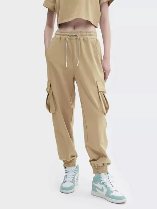 Custom Made Sweatpants Khaki Multi-Pocket Overalls