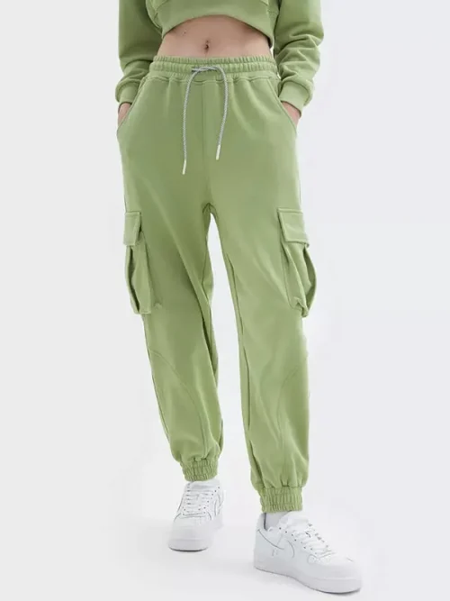 Custom Made Sweatpants Khaki Multi-Pocket Overalls - Image 4