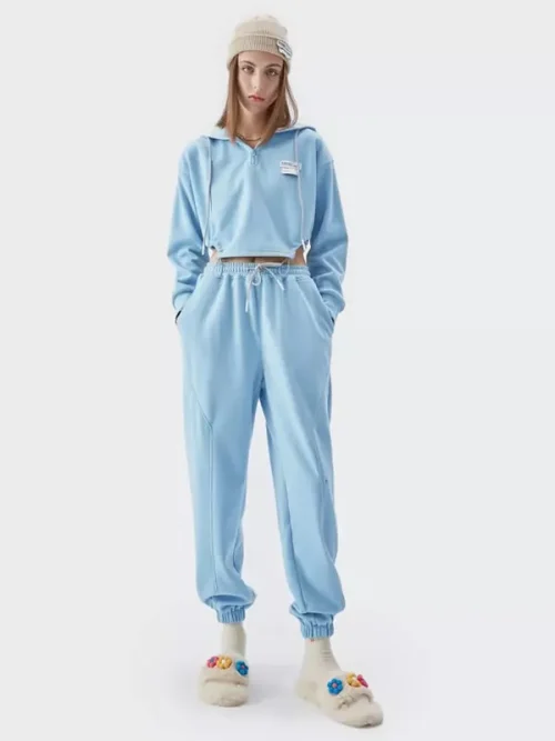 Custom crop top tracksuit Blue Side Slit Hoodie - Image 3