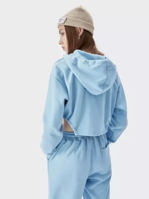 Custom crop top tracksuit Blue Side Slit Hoodie