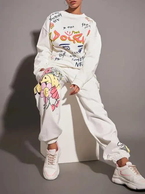 Custom Print Sweatpants Hand-painted floral Track Pants - Image 3