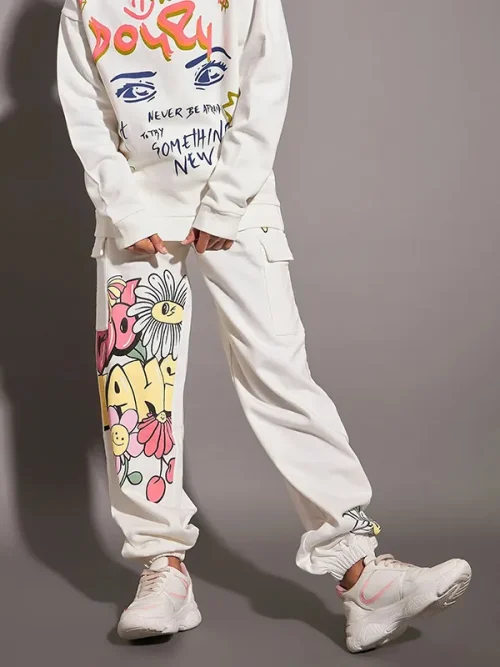 Alternative view of Custom Print Sweatpants Hand-painted floral Track Pants