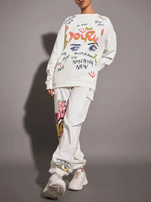 Custom Print Sweatpants Hand-painted floral Track Pants - Image 4