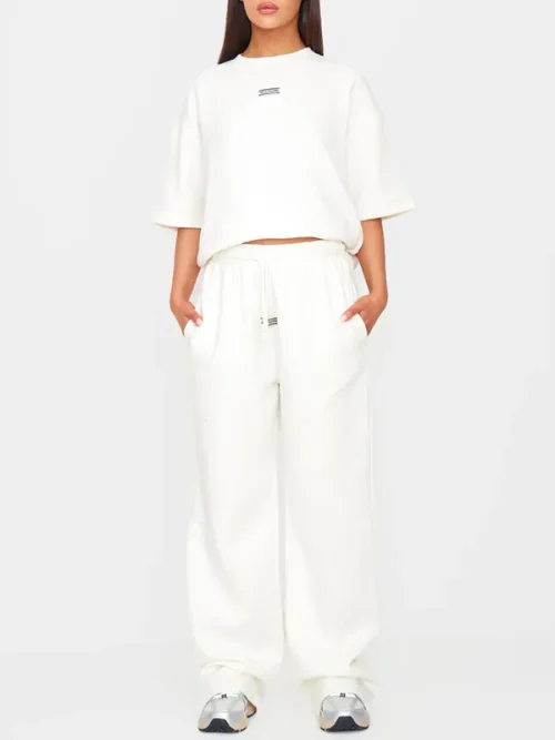 Alternative view of Custom White Sweatpants Three Dimensional Tailoring Wide Legs