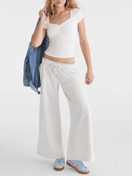 Custom elastic waist Light gray Flare Sweatpants - Image 3