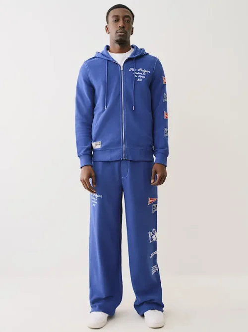 Custom sports tracksuits statement blue embroidered hoodie