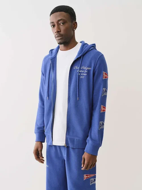 Custom sports tracksuits statement blue embroidered hoodie - Image 4