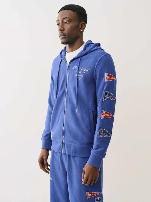 Alternative view of Custom sports tracksuits statement blue embroidered hoodie