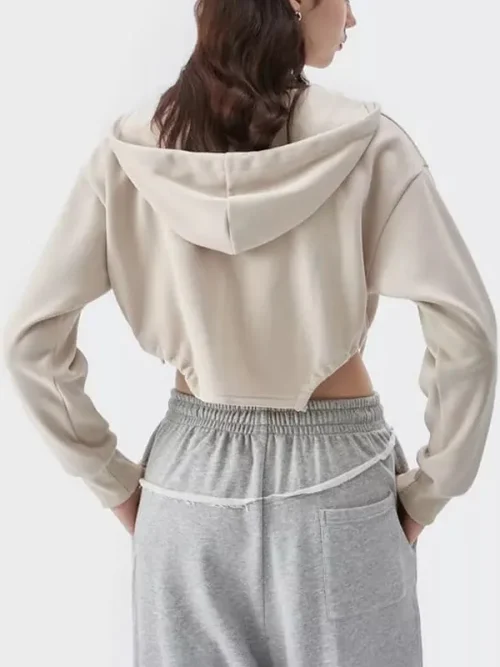 Alternative view of Women sweatshirt manufacturers cropped half-zip drawstring hoodie