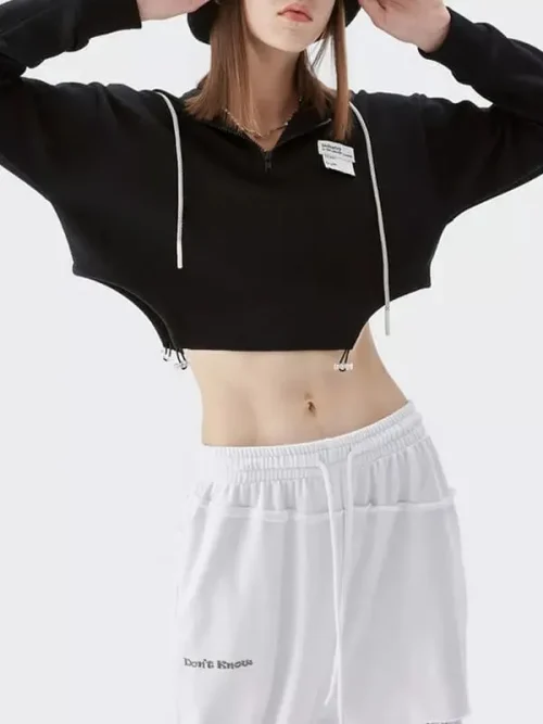 Women sweatshirt manufacturers cropped half-zip drawstring hoodie - Image 6