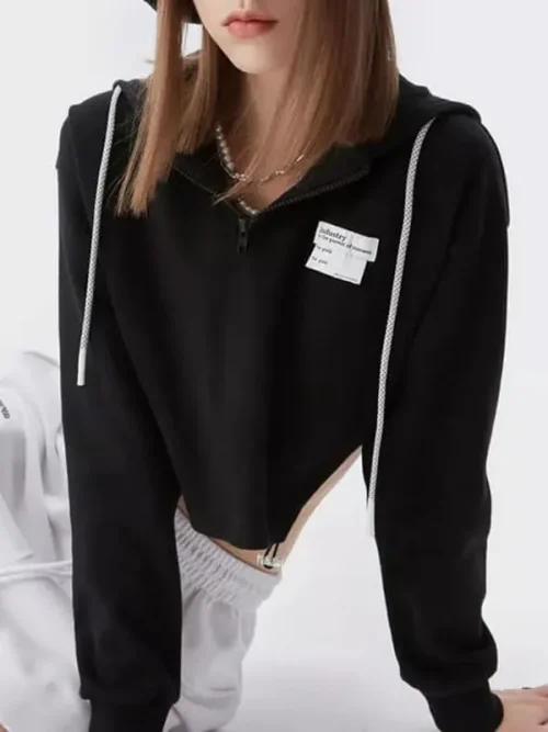 Women sweatshirt manufacturers cropped half-zip drawstring hoodie - Image 5