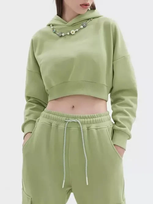 Alternative view of Hooded sweatshirt suppliers drop-shoulder cropped top