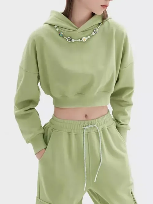 Hooded sweatshirt suppliers drop-shoulder cropped top