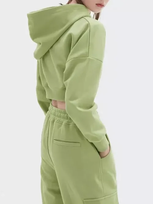 Hooded sweatshirt suppliers drop-shoulder cropped top - Image 3