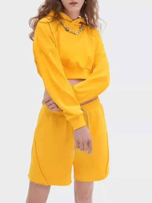 Hooded sweatshirt suppliers drop-shoulder cropped top - Image 4