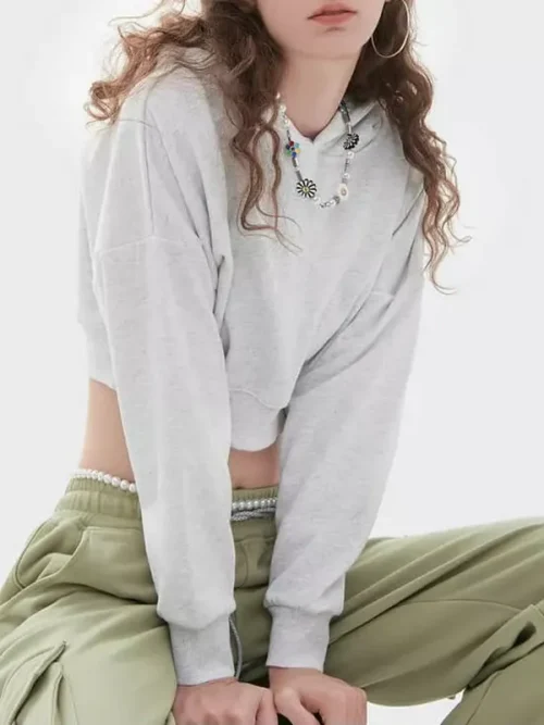 Hooded sweatshirt suppliers drop-shoulder cropped top - Image 5