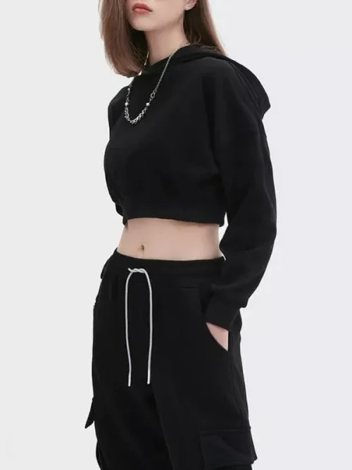 Hooded sweatshirt suppliers drop-shoulder cropped top - Image 6