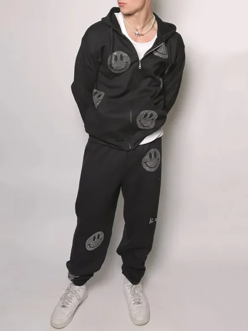 Custom Rhinestone Black Elastic Waist Sweatpants