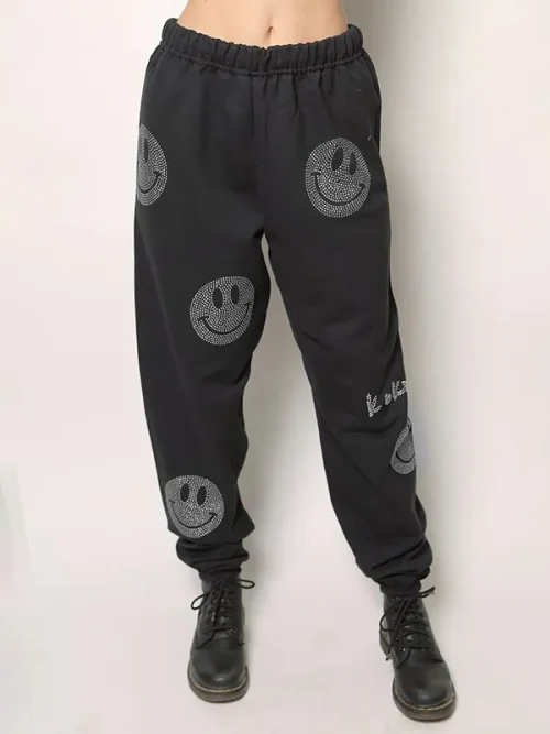 Custom Rhinestone Black Elastic Waist Sweatpants - Image 4