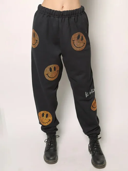 Custom Rhinestone Black Elastic Waist Sweatpants - Image 3