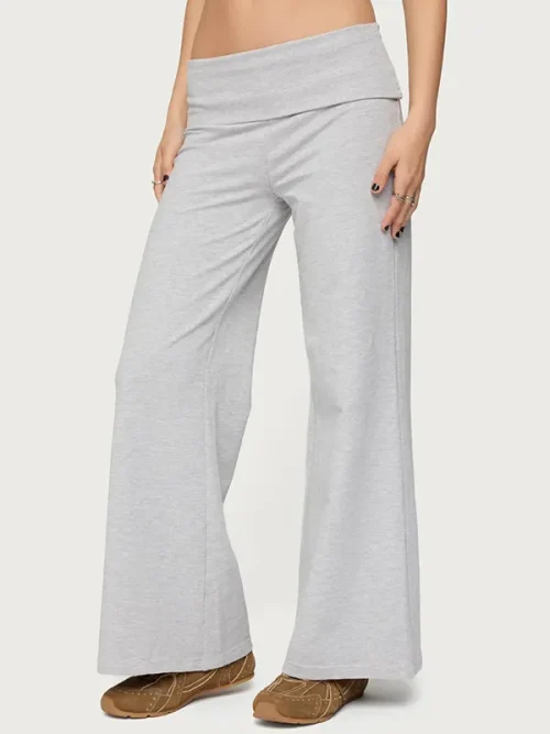 Custom Grey Sweatpants Wide Leg Fold Over Pants - Image 3