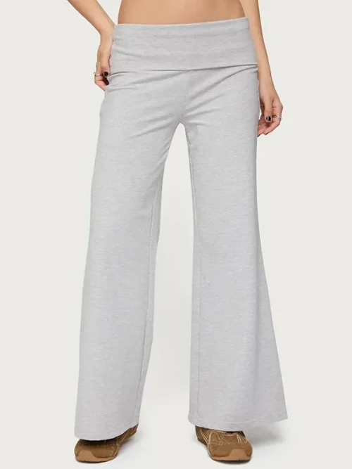 Custom Grey Sweatpants Wide Leg Fold Over Pants - Image 4