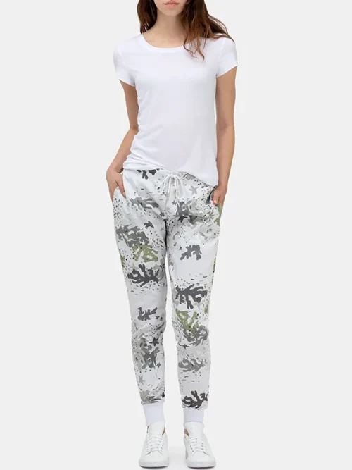 Custom sweatpants women's white fallen leaves camouflage pants - Image 3