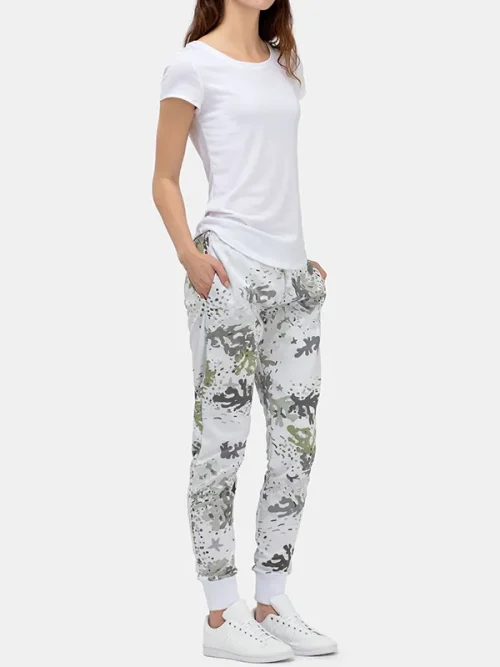 Alternative view of Custom sweatpants women's white fallen leaves camouflage pants