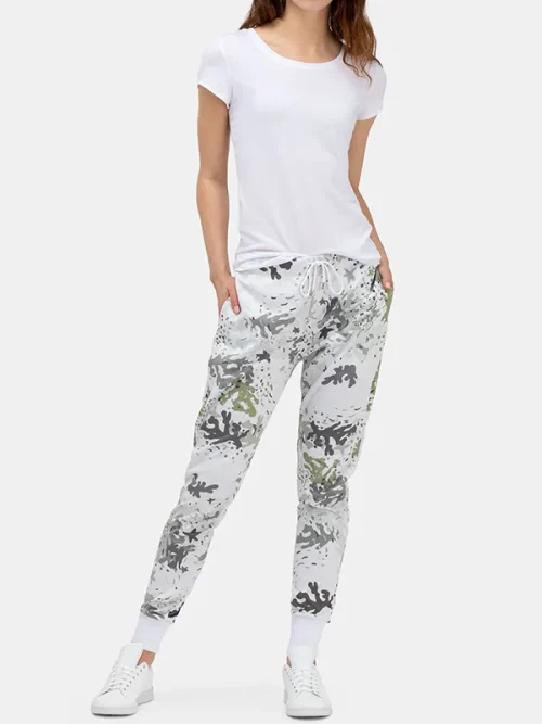 Custom sweatpants women's white fallen leaves camouflage pants
