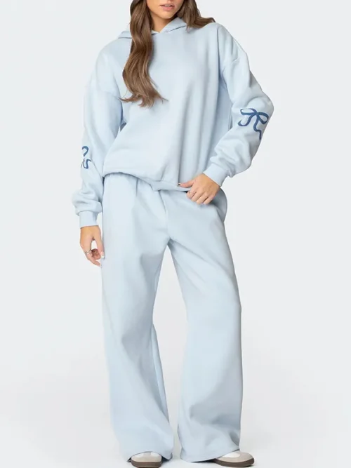 Custom womens light blue cloud-effect wide-leg  sweatpants
