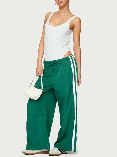 Sweatpants custom design green striped loose-fitting track pants - Image 4