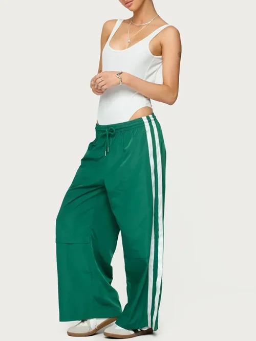 Sweatpants custom design green striped loose-fitting track pants - Image 5