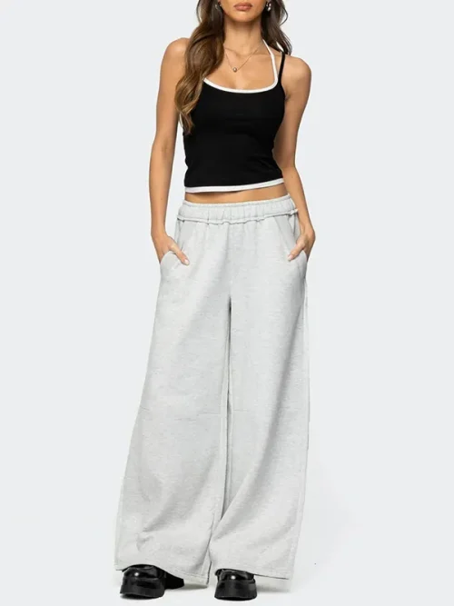 Women's custom sweatpants cloud-feeling light gray wide-leg pants - Image 4