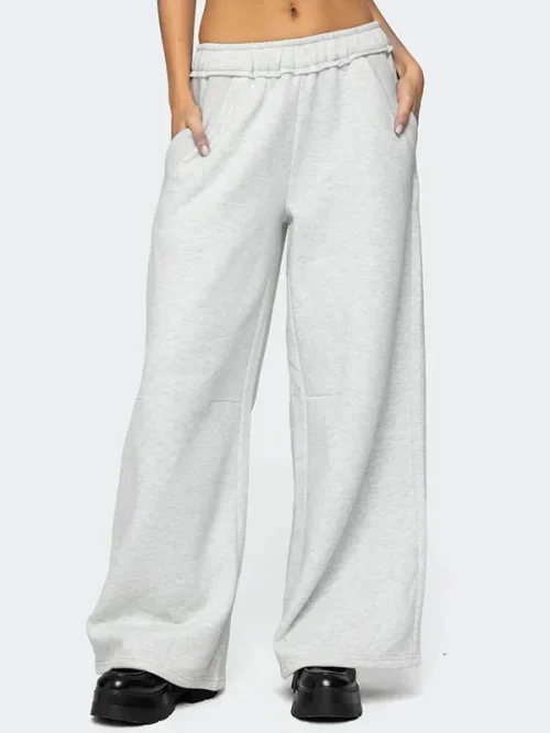 Women's custom sweatpants cloud-feeling light gray wide-leg pants