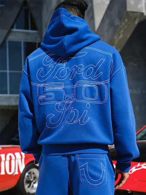 Alternative view of Custom mens sweatsuit embroidered pony Logo blue hoodie