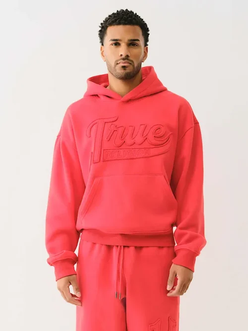 Custom tracksuit factory LOGO Applique Pink Hoodie - Image 3