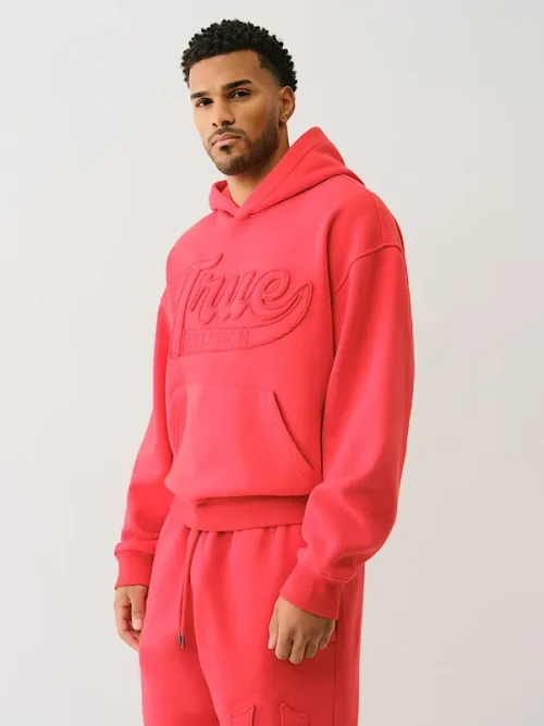 Custom tracksuit factory LOGO Applique Pink Hoodie - Image 4