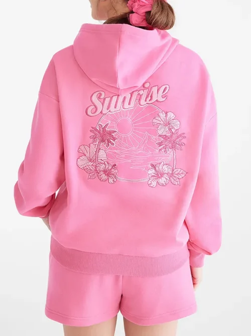 Alternative view of Custom 3D flowers embroidered pink sweatshirts large pocket design