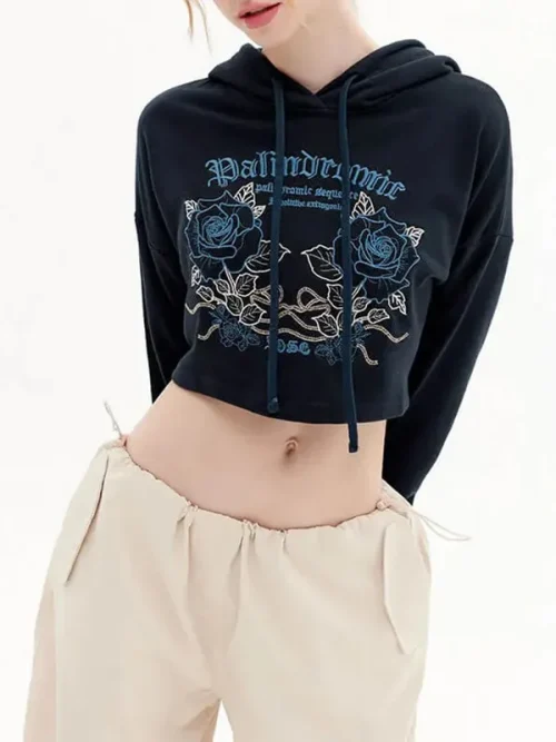 Custom printed sweatshirts women long sleeve cropped hoodie